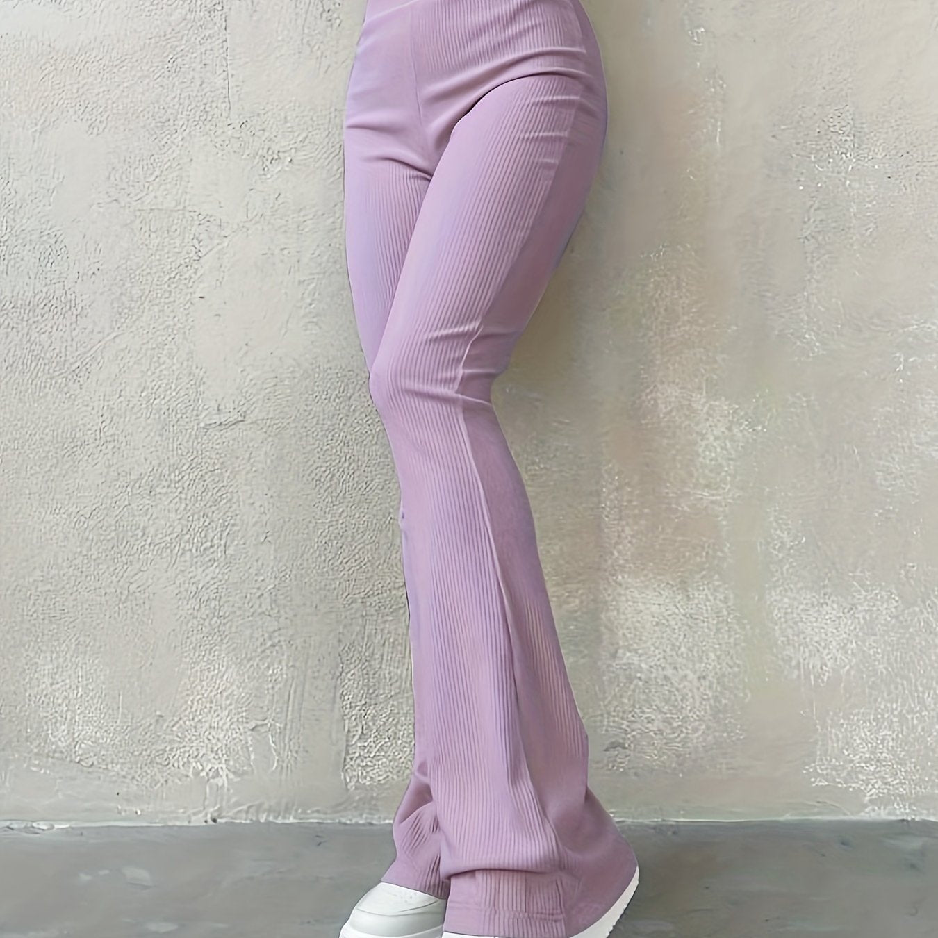 xieyinshe  Casual Rib Simple Slim Leggings Pants, Solid High Waisted Fashion Fall & Winter Long Pants, Women's Clothing