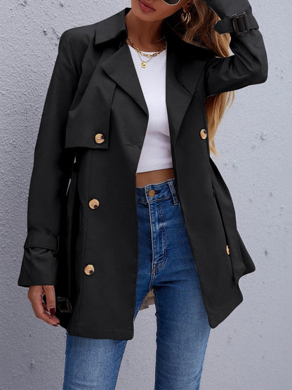 xieyinshe  Double Breasted Long Trench Coat, Long Sleeve Windproof Classic Lapel Slim Belted Outerwear, Women's Clothing