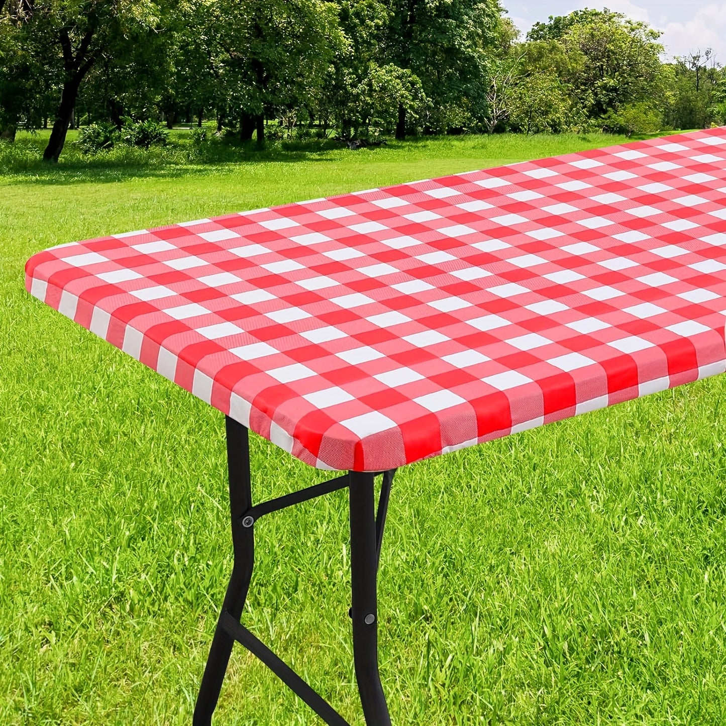 1pc Durable Waterproof Vinyl Tablecloth - Seamless Elastic Edges, Fade-Resistant, Flannel Backed - Easy Clean, Perfect for Indoor & Outdoor Dining, Picnics, Parties - Rectangle