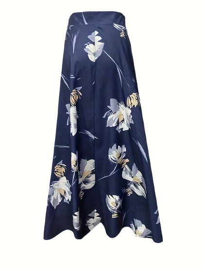 Floral Print A-line Skirt, Casual High Waist Flare Skirt For Spring & Fall, Women's Clothing