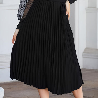 Elastic Waist Pleated Skirt, Casual Solid Skirt For Spring & Summer, Women's Clothing