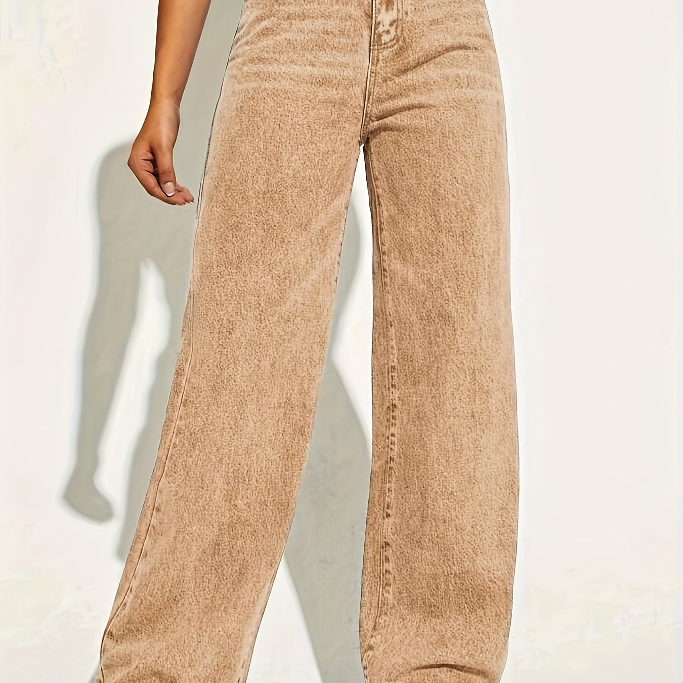 xieyinshe  Plain Loose Fit Baggy Jeans, Slant Pockets Non-Stretch Casual Wide Legs Jeans, Women's Denim Jeans & Clothing