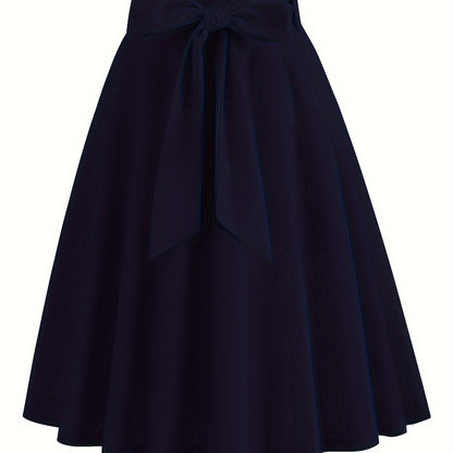 xieyinshe  Retro A-line Skirt, Bowknot Front Skirt For Party, Performance, Every Day, Women's Clothing