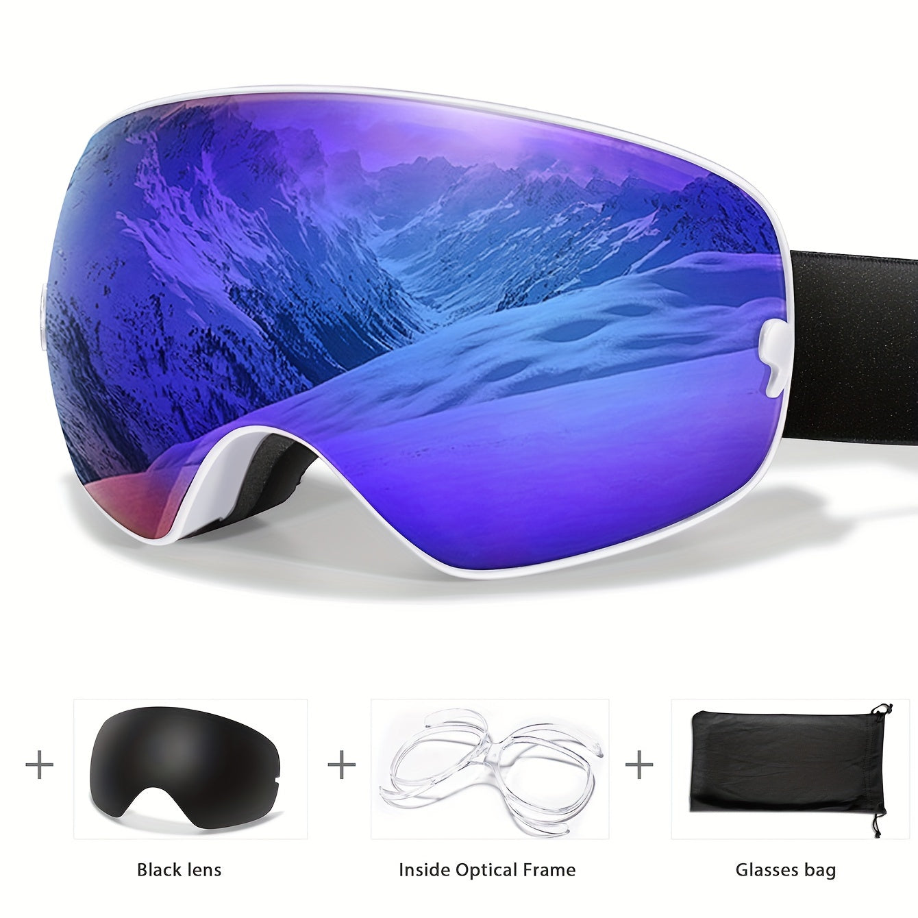 POAT Winter Sports Goggles with Anti-Fog Lens, Protection - Perfect for Skiing, Snowboarding & Outdoor Activities - Includes Black Replacement Lens & Carry Bag