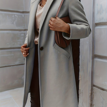 Solid Mid Length Coat, Elegant Open Front Long Sleeve One Button Outerwear, Women's Clothing