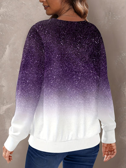 xieyinshe  Starry Sky Print Pullover Sweatshirt, Casual Gradient Long Sleeve Crew Neck Sweatshirt For Fall & Winter, Women's Clothing