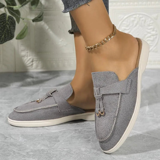 Casual Shoes Flat Bottom Mules Lock Tassel Loafers Fashion Women Single Brand Metal Buckle Slipper Comfortable Slip On