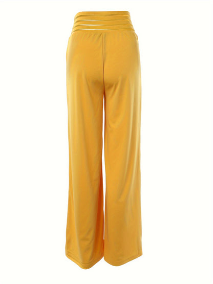 xieyinshe  Criss Cross High Waist Pants, Casual Solid Summer Wide Leg Pants, Women's Clothing