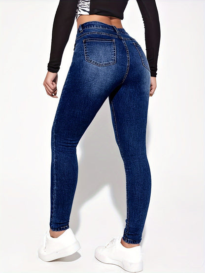 xieyinshe  Slim Fit Washed Skinny Jeans, High Stretch Slant Pockets Tight Jeans, Women's Denim Jeans & Clothing