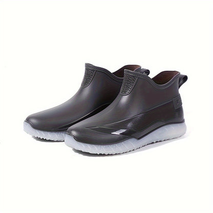 Men's Solid Colour Slip On Waterproof Rain Boots, Comfy Non Slip Durable Water Shoes For Men's Outdoor Activities