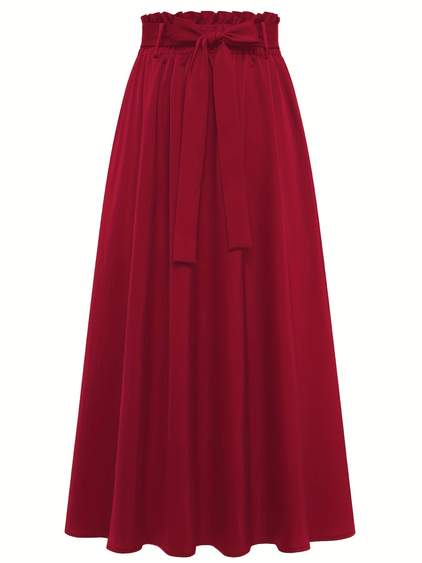 Solid Belted Maxi Skirts, Elegant Pleated Versatile Skirts, Women's Clothing