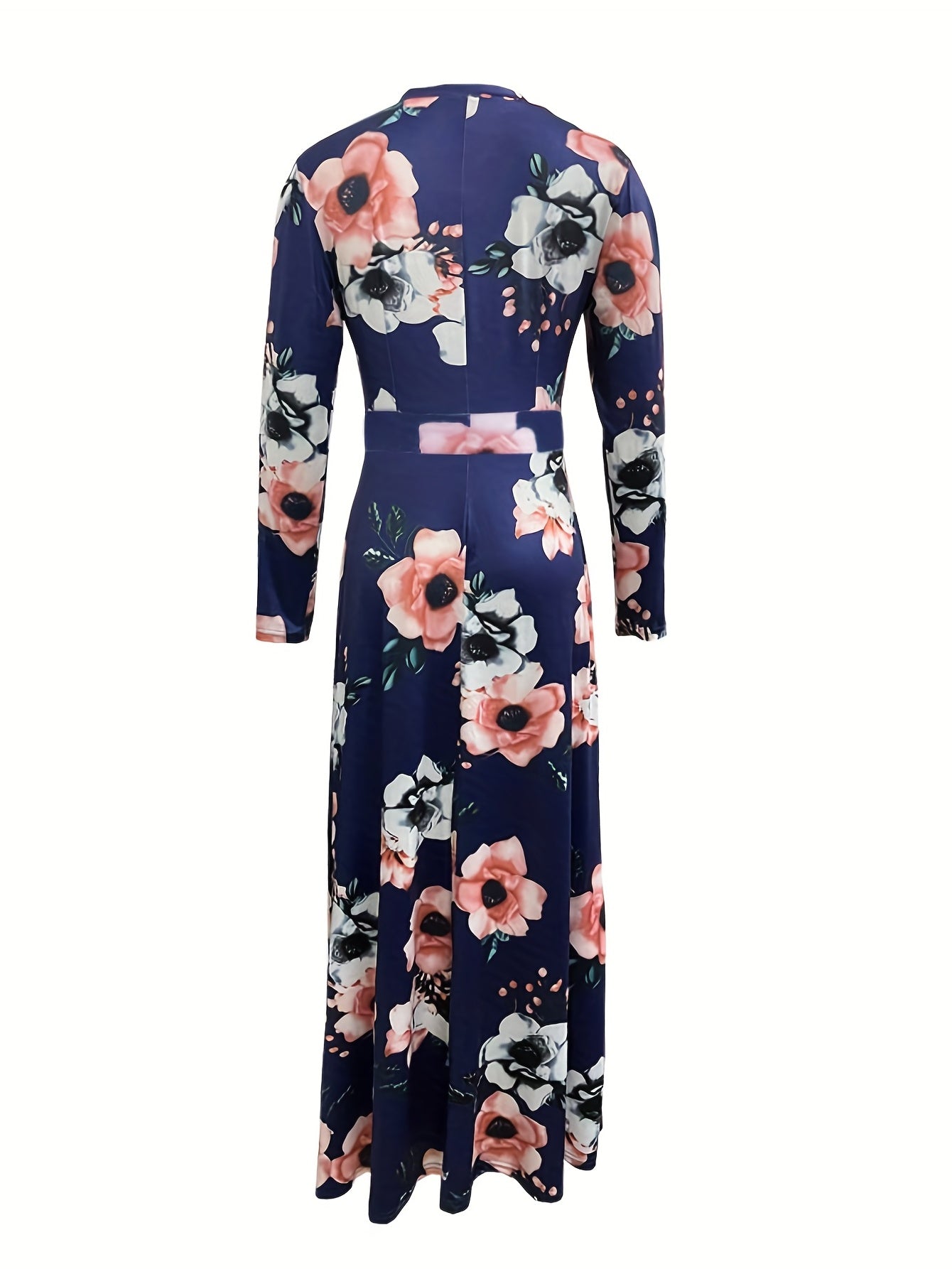 Retro Floral Print Dress, Random Print Long Sleeve Crew Neck Casual Dress For Spring & Fall, Women's Clothing