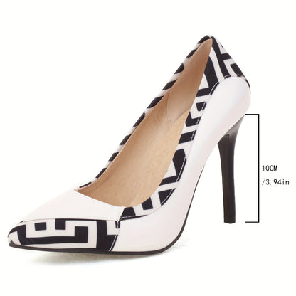 xieyinshe  Women's Plaid Black And White Color Stiletto High Heels, Elegant Pointed Toe Dress Pumps, Fashion Slip On Heels