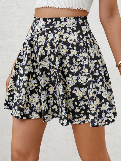 xieyinshe  Floral Print Elastic Waist Skirt, Casual Skirt For Spring & Summer, Women's Clothing