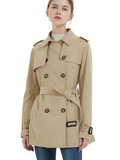 xieyinshe  Women's Spring Trench Coat, Windproof Short Casual Coat With Belt Button Women's Trench Coats