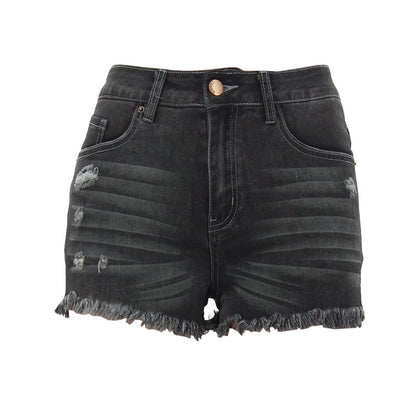 New  New Hot Trade Spring and Summer European and American Ripped Stretch Denim Women's Wear High Waist Shorts Wholesale