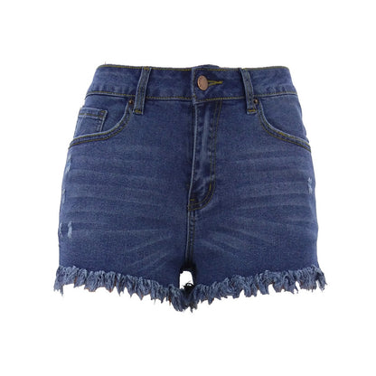 New  New Hot Trade Spring and Summer European and American Ripped Stretch Denim Women's Wear High Waist Shorts Wholesale