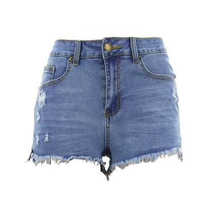 New  New Hot Trade Spring and Summer European and American Ripped Stretch Denim Women's Wear High Waist Shorts Wholesale