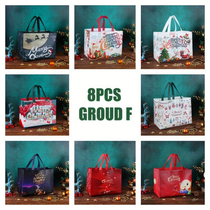 8-Pack Festive Christmas Gift Bags with Handles - Reusable Non-Woven Tote Bags for Holiday Presents, Party Favors, Grocery Shopping - Durable Polypropylene, Carnival Theme, General Use - 12.6x9.8x6.7 inches