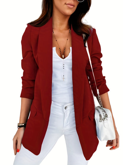 xieyinshe V-neck Pocket Blazer Coat, Casual Long Sleeve Fashion Loose Blazer Outerwear, Women's Clothing