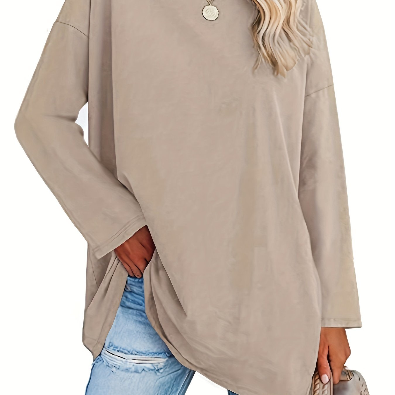 xieyinshe  Basic Loose Solid T-Shirt, Casual Long Sleeve Crew Neck T-Shirt, Casual Every Day Tops, Women's Clothing