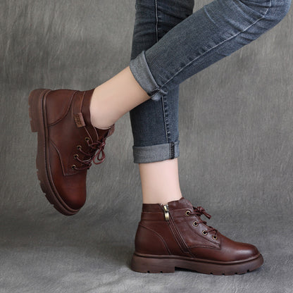 Autumn and Winter New Mori Girl Handsome Retro Cowhide Lace-up Flat-Heeled British Style Ankle Boots Knight Boots Martin Boots