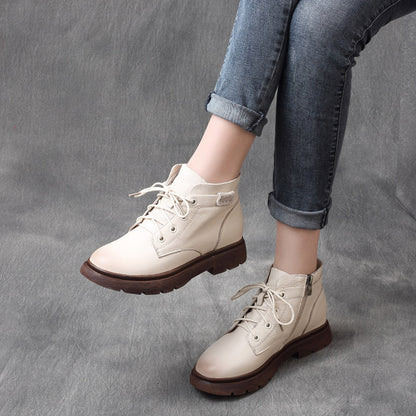 Autumn and Winter New Mori Girl Handsome Retro Cowhide Lace-up Flat-Heeled British Style Ankle Boots Knight Boots Martin Boots