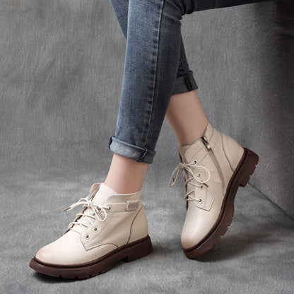 Autumn and Winter New Mori Girl Handsome Retro Cowhide Lace-up Flat-Heeled British Style Ankle Boots Knight Boots Martin Boots