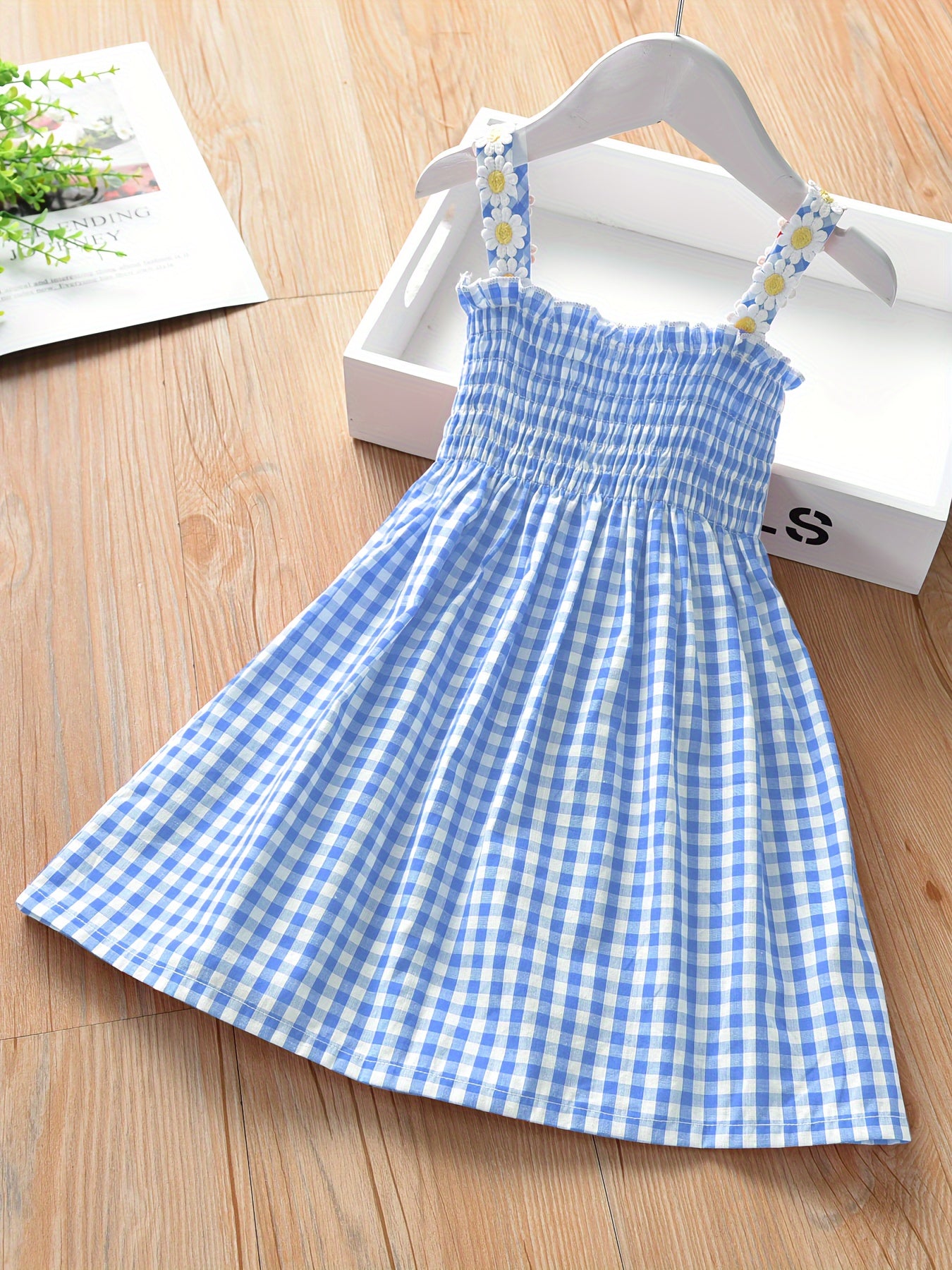 95% Cotton Soft Flower Print Plaid Cami Dress - Lightweight & Breathable Summer Party Wear for Girls - An Ideal Fashion Gift