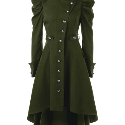 xieyinshe  Solid Double Breasted Pea Coat, Belted Buckle Spring Mid-Long Lapel Outerwear, Women's Clothing