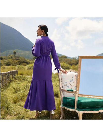 Women's Swing Dress Maxi Long Dress Purple Long Sleeve Solid Color Ruffle Fall Round Neck Casual Loose Dresses