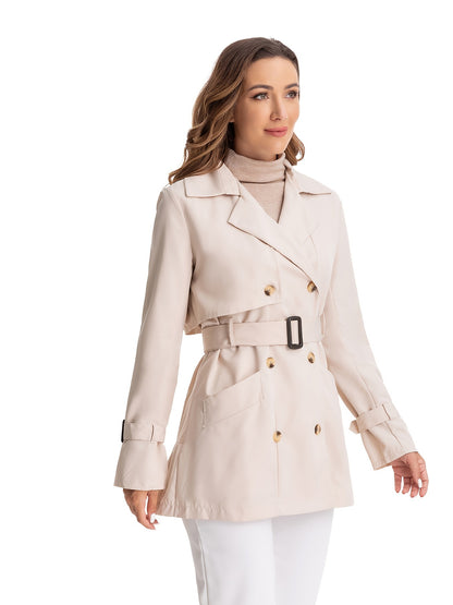 xieyinshe  Double Breasted Long Trench Coat, Long Sleeve Windproof Classic Lapel Slim Belted Outerwear, Women's Clothing