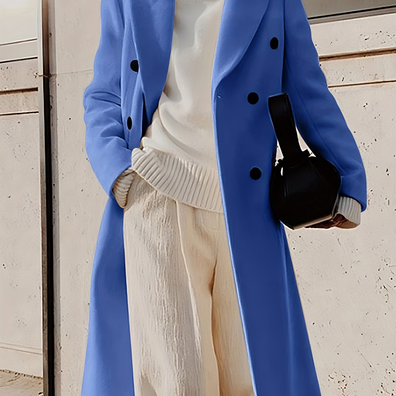 xieyinshe  Double-Breasted Lapel Overcoat, Winter & Fall Long Sleeve Casual Coat, Women's Clothing