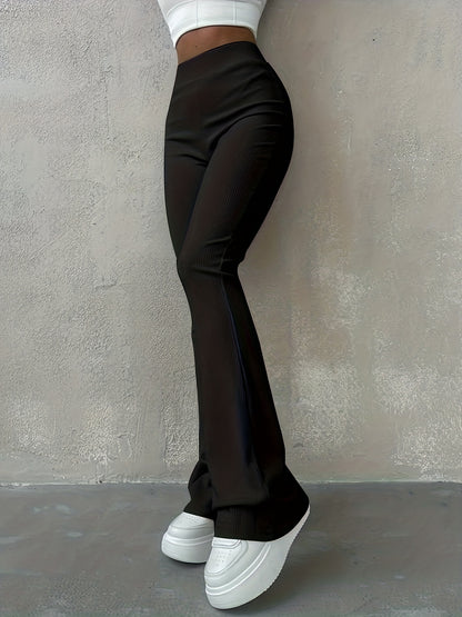 xieyinshe  Casual Rib Simple Slim Leggings Pants, Solid High Waisted Fashion Fall & Winter Long Pants, Women's Clothing