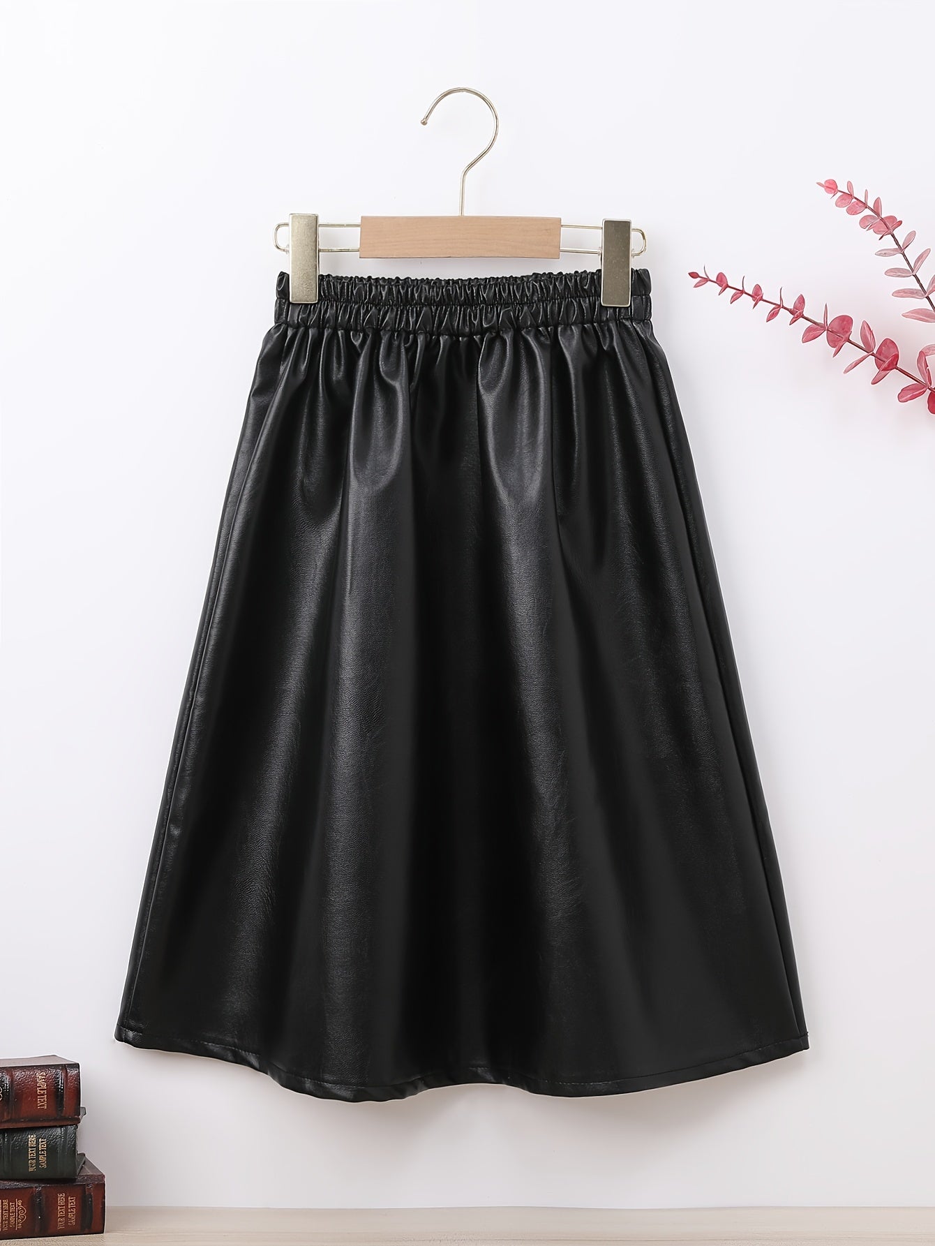 xieyinshe Trendy Girls Elastic Waist PU Leather Midi Dress Kids Clothes For Fall Winter Party