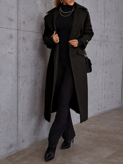 Long Length Waterfall Collar Coat, Elegant Open Front Long Sleeve Outerwear, Women's Clothing