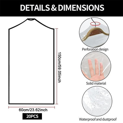 xieyinshe  20pcs 149.99 Cm Plastic Garment Bag Dry Cleaner Bags Clear Plastic Bag Dry Cleaning Laundry Bags For Clothes Cover Hanging Clothes Clothes Storage For Long Dresses Skirt Coat Suit Shirt Jacket