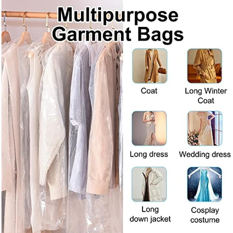 xieyinshe  20pcs 149.99 Cm Plastic Garment Bag Dry Cleaner Bags Clear Plastic Bag Dry Cleaning Laundry Bags For Clothes Cover Hanging Clothes Clothes Storage For Long Dresses Skirt Coat Suit Shirt Jacket
