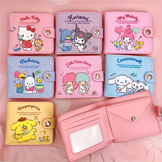Sanrio Adorable Kawaii Short Wallet - Stylish Bi-Fold Card Holder with Secure Coin Purse for Daily, Casual Chic