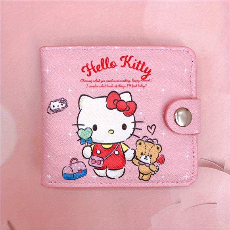 Sanrio Adorable Kawaii Short Wallet - Stylish Bi-Fold Card Holder with Secure Coin Purse for Daily, Casual Chic