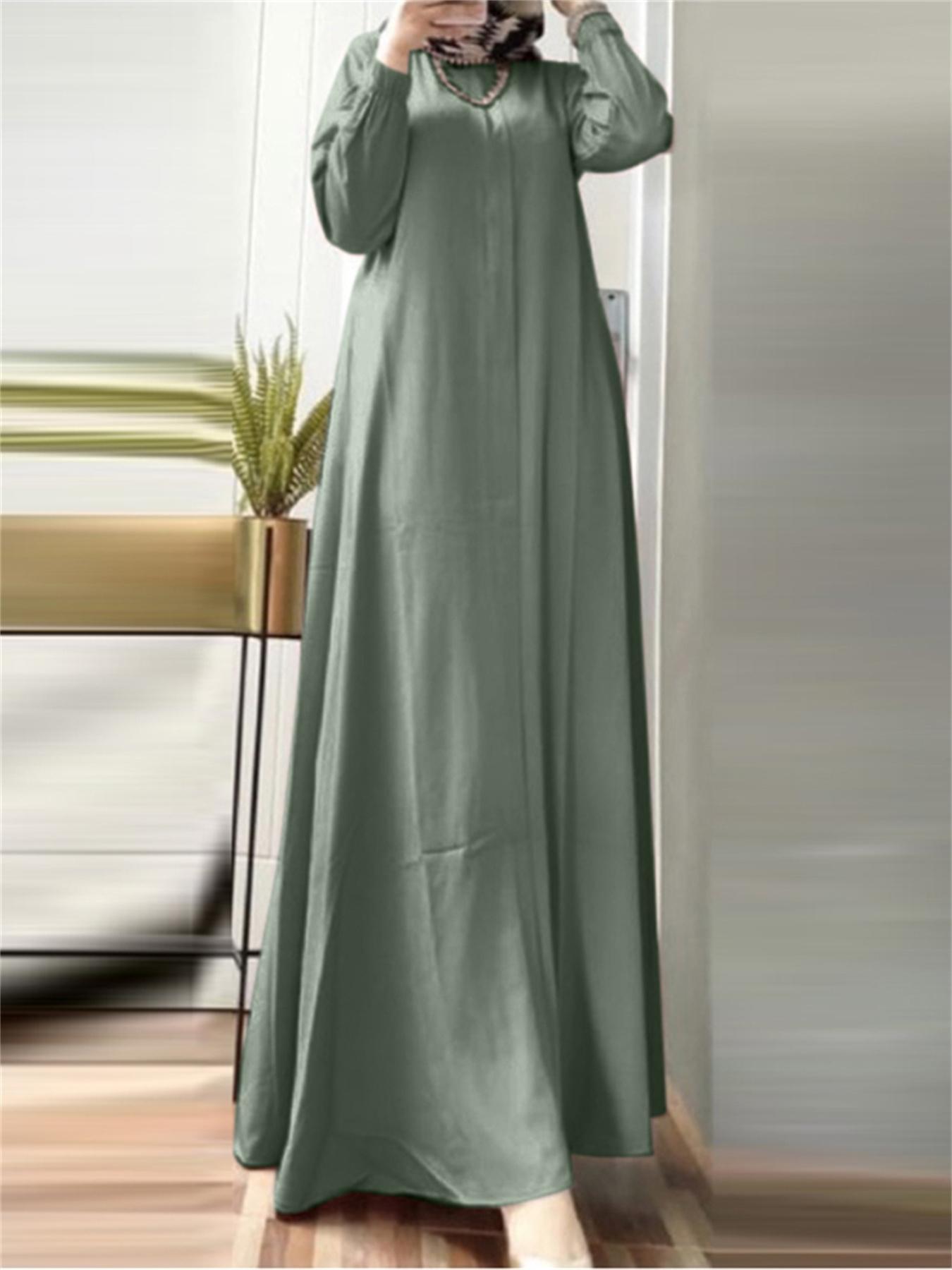 xieyinshe  Plus Size Solid Maxi Kaftan Dress, Elegant Crew Neck Long Sleeve Dress, Women's Plus Size Clothing