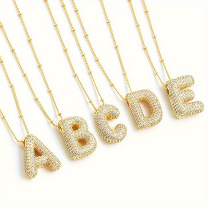 Golden Dainty Bubble Letter 26 A-Z Letter Necklace, Personalized Monogram Balloon Initial Necklace Light Luxury Fashion Gifts For Women