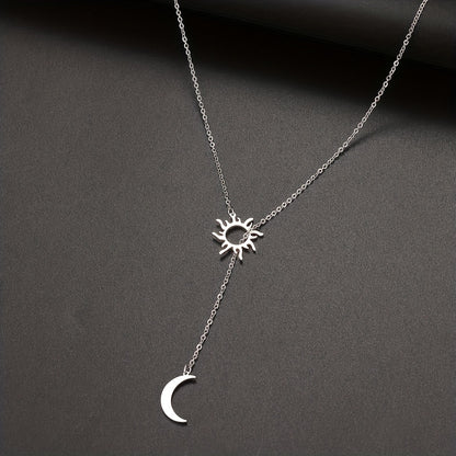 1pc Bohemian Style Sun & Moon Pendant Necklace, Elegant Minimalist 18K Gold Plated Jewelry, Ideal For Party & Holiday Gift, Ramadan Decor Accessories