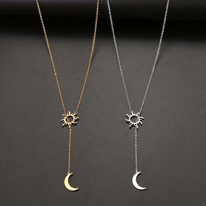 1pc Bohemian Style Sun & Moon Pendant Necklace, Elegant Minimalist 18K Gold Plated Jewelry, Ideal For Party & Holiday Gift, Ramadan Decor Accessories