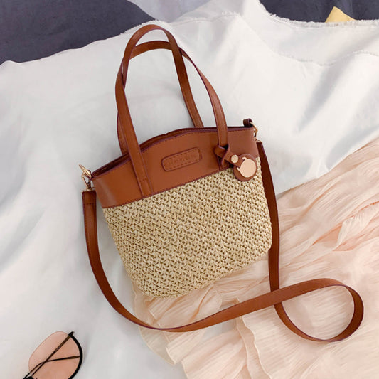 Stylish Woven Tote Bag - Zipper Closure, Versatile Shoulder & Crossbody Design, Durable Paper Material, Perfect for Beach, Daily Use - Casual Messenger Bag