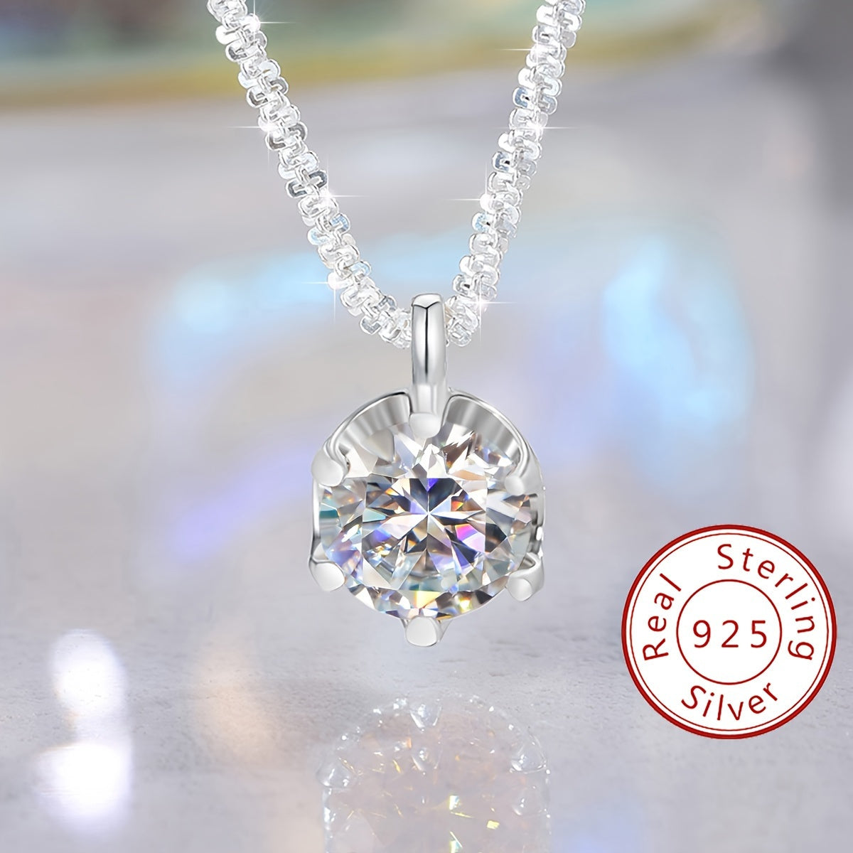 1CT Moissanite Necklace For Women 925 Sterling Silver Wedding Necklace Promise Necklace Eternity Necklace Mother's Day Valentine's Day Luxury Ladies Jewelry Gifts