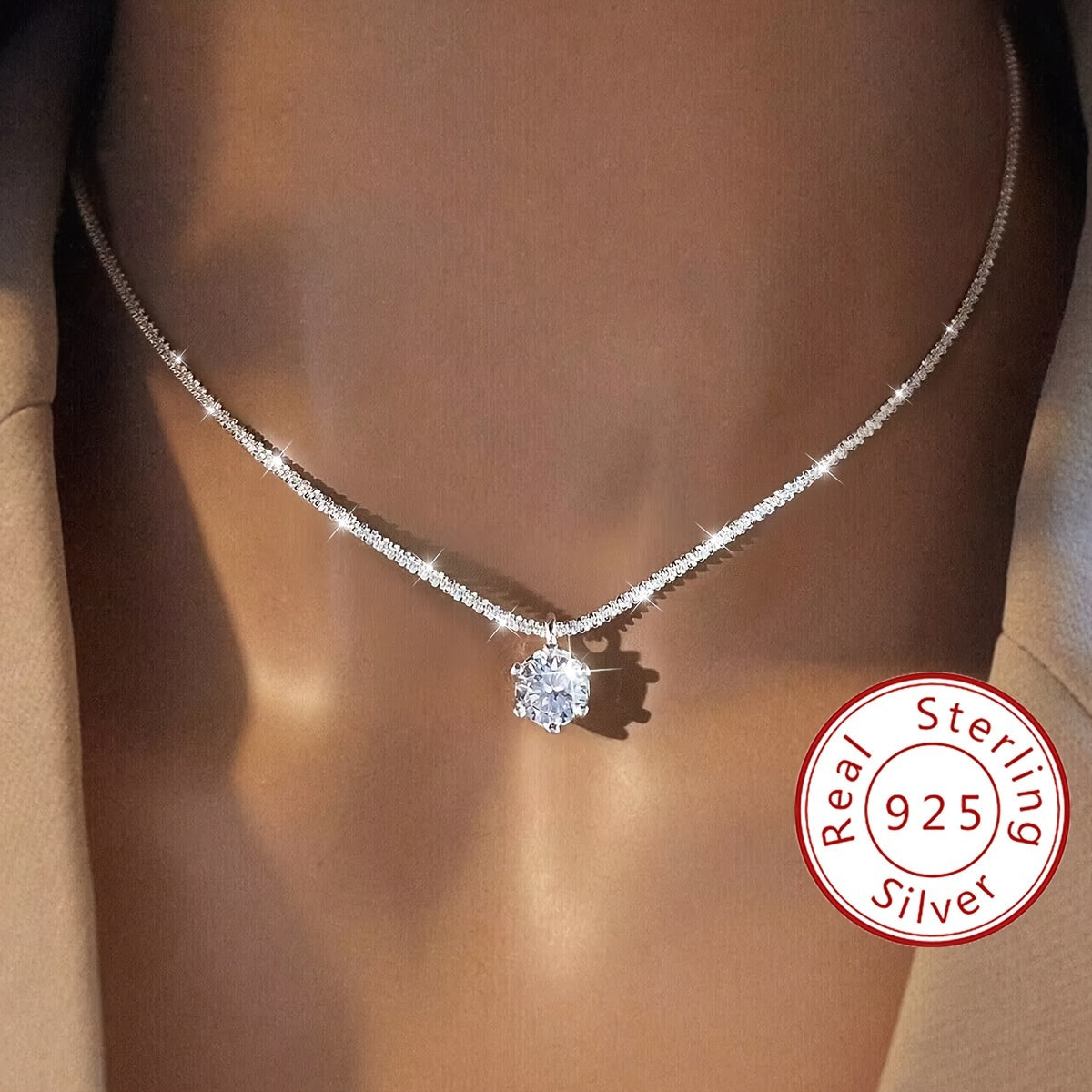 1CT Moissanite Necklace For Women 925 Sterling Silver Wedding Necklace Promise Necklace Eternity Necklace Mother's Day Valentine's Day Luxury Ladies Jewelry Gifts