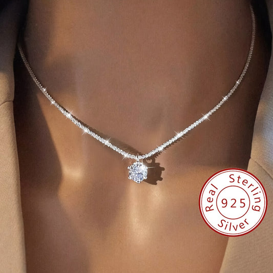 1CT Moissanite Necklace For Women 925 Sterling Silver Wedding Necklace Promise Necklace Eternity Necklace Mother's Day Valentine's Day Luxury Ladies Jewelry Gifts