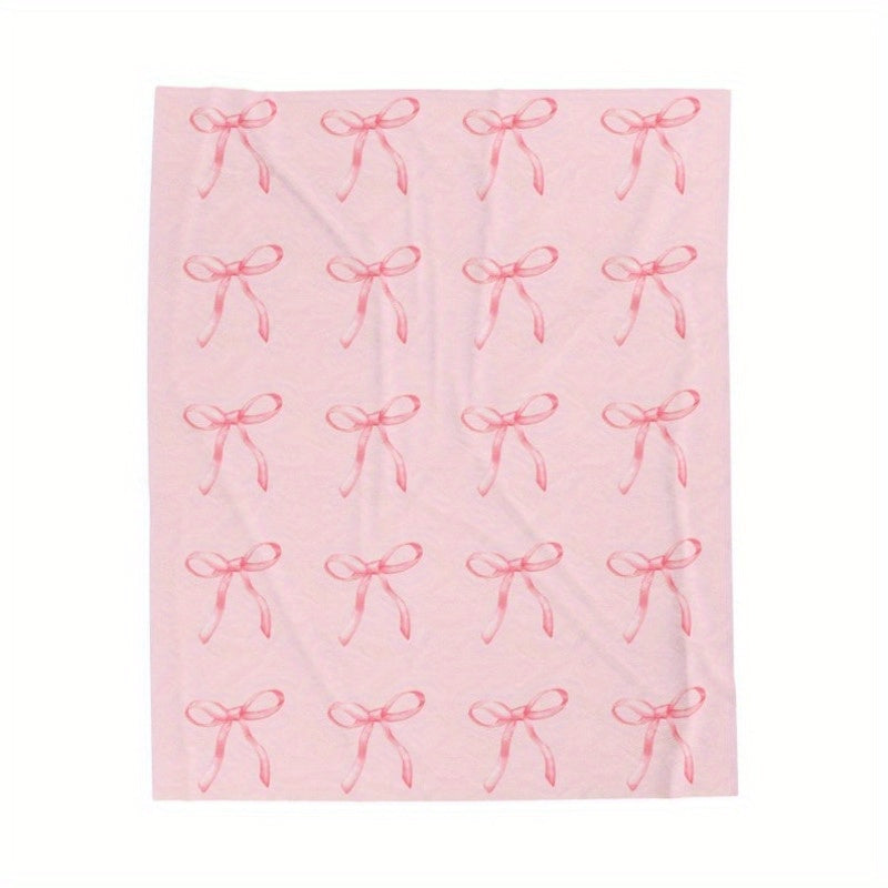 1pc flannel blanket, pink bow print blanket, warm and comfortable sofa bed blanket, the best gift for friends and relatives