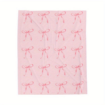 1pc flannel blanket, pink bow print blanket, warm and comfortable sofa bed blanket, the best gift for friends and relatives